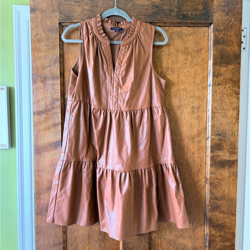 Skies Are Blue Sleeveless Tiered Pleather Dress